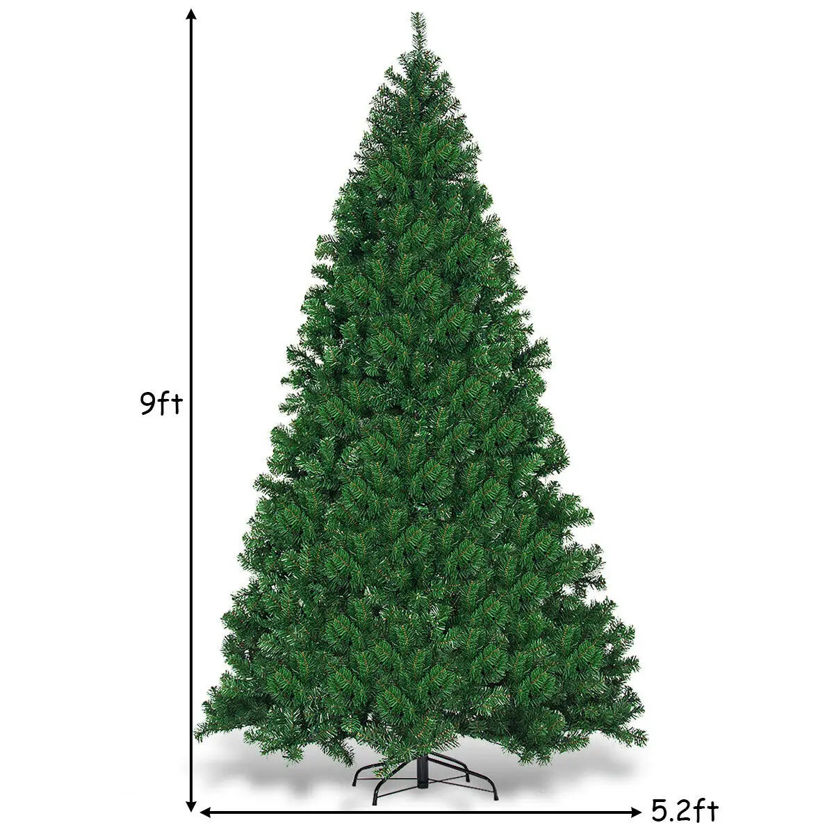 9 FT Tall Pre-Lit Artificial Christmas Tree, Foldable Metal Stand, Home Office Party Decoration, Green