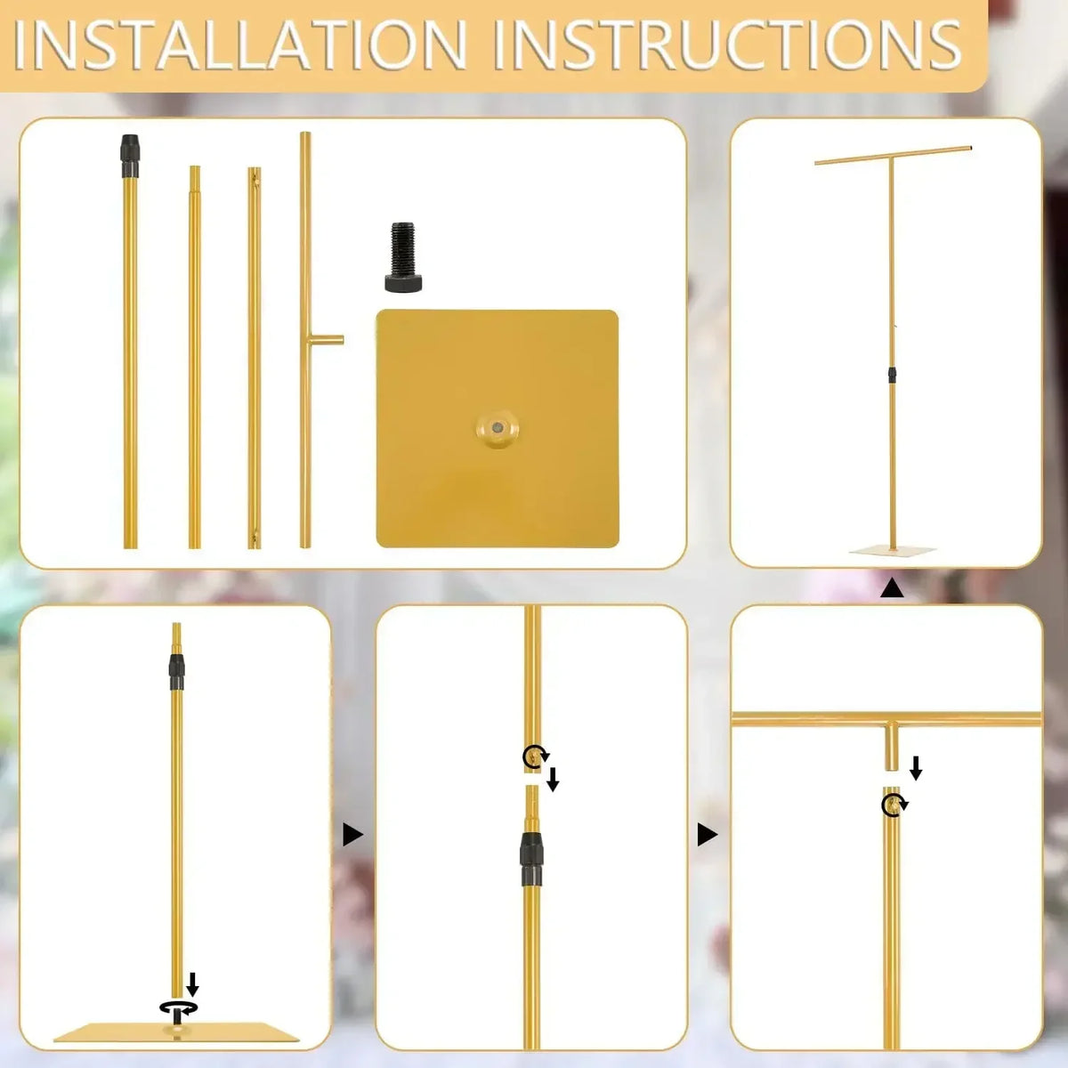 2pcs 8FT Backdrop Stand for Parties/Wedding Metal Background Stand Decor for Wedding, Birthday Party Baby Shower Gold