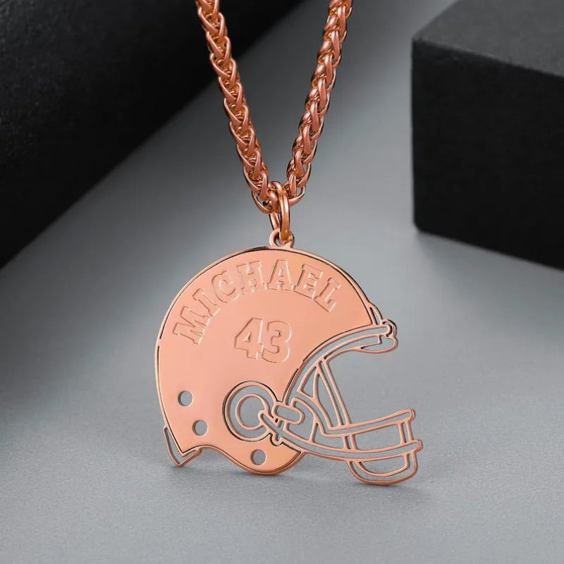 Roro's Custom American Football Helmet Necklace Personalized Jersey Number Pendant Necklace Customized Necklace for Boys and Man