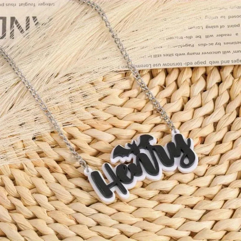 Customized Acrylic Nameplate Necklace Custom Gothic Halloween Acrylic Name Necklace Personalized Gothic Jewelry Gift