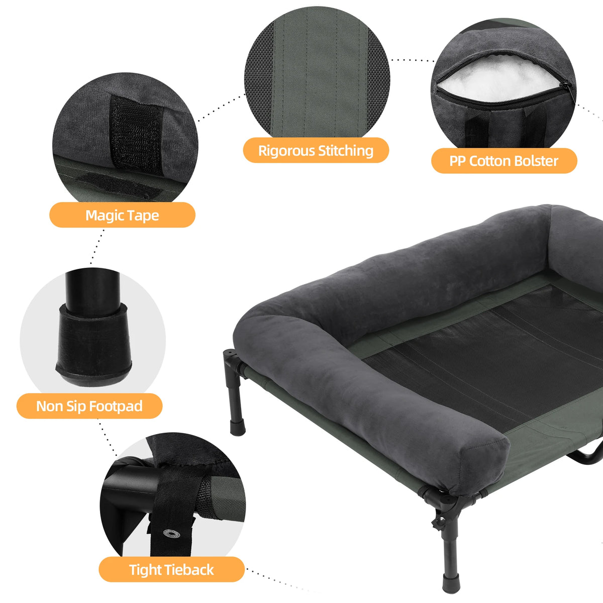 XXL XL Large Cooling Elevated Dog Bed Indoor Outdoor Raised Sofa Bed with Plush Mat Winter Summer