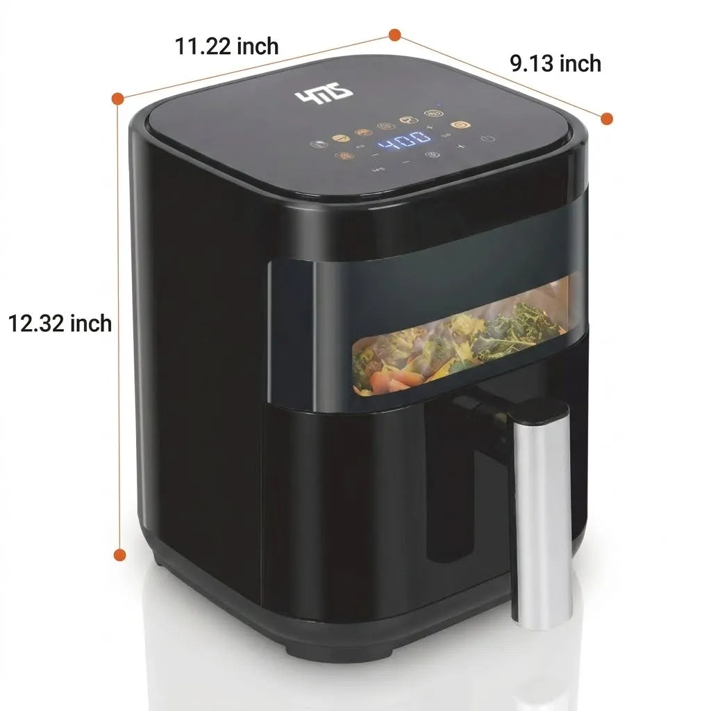 YMS 3.2QT Touchscreen Air Fryer with Visible Window, Black, 8-in-1 Preset Functions, Oil-Free Healthy Cooking, Fast & Easy to Clean, 1200W Compact Small Air Fryer for Singles, Perfect for Apartment Dorm Countertop Use, Air Fr