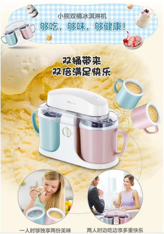 Bear home Double Bucket Ice Cream Machine Fully Automatic Household Ice Cream Machine Ice Cream Machine 1L BQL-A10E1 100-240V