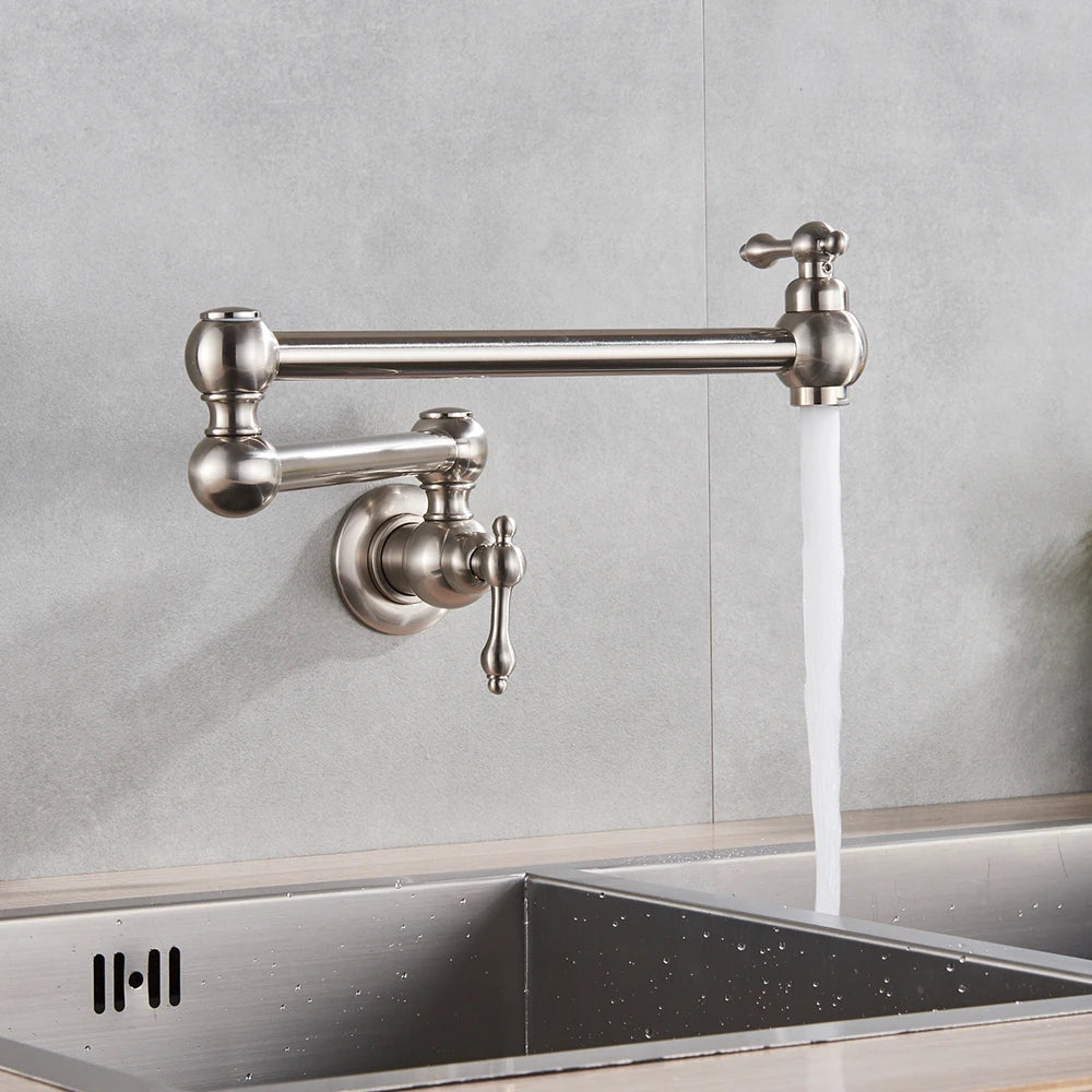 Chrome Black Wall Mounted Faucet Single Cold Water Tap 360 Rotating Spout Washing Faucet Folding Neck Bathroom Kitchen Tap