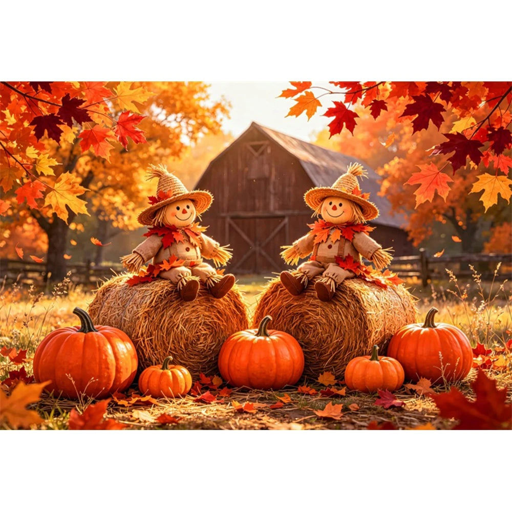 Autumn Scenery Photography Background Yellow Maple Leaves Pumpkin Large Banner Fall Harvest Thanksgiving Party Decor Backdrop