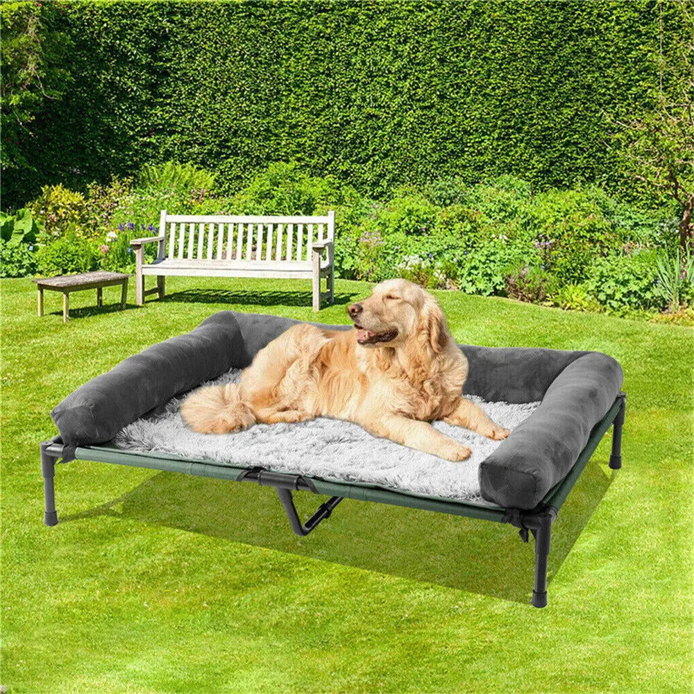 XXL XL Large Cooling Elevated Dog Bed  Indoor Outdoor Raised Sofa Bed with Plush Mat Winter Summer