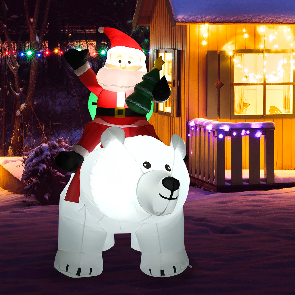 6. 5 FT Inflatable Christmas Santa Riding Polar Bear with Shaking Head, Christmas Inflatable Decoration