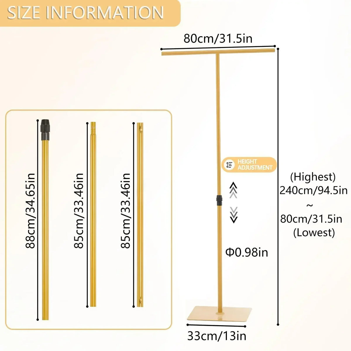 2pcs 8FT Backdrop Stand for Parties/Wedding Metal Background Stand Decor for Wedding, Birthday Party Baby Shower Gold