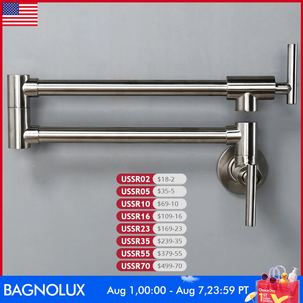 Brushed Nickel Kitchen Faucet Brass Wall Mounted Pot Filler Swivel Folding Retractable Rotary Stretch Kitchen Tap
