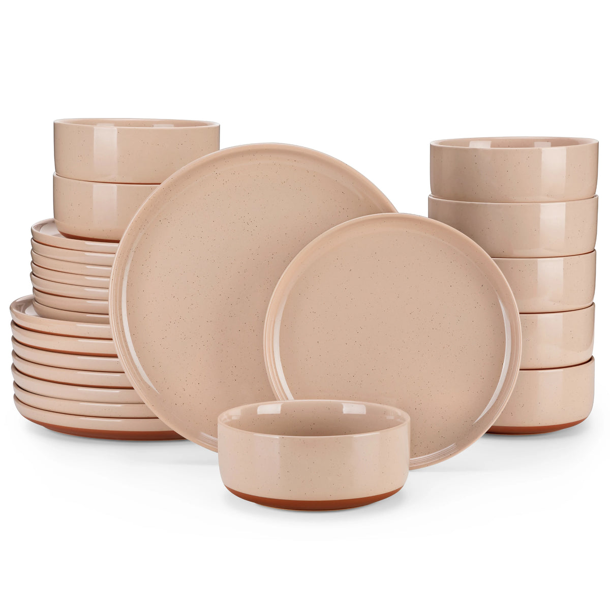 MALACASA TARA 12/24 Pcs Dinnerware Set Curved Edge Sesame Glaze Stoneware Plates Set With 4/6pcs Dinner Plate/Dessert/Bowl