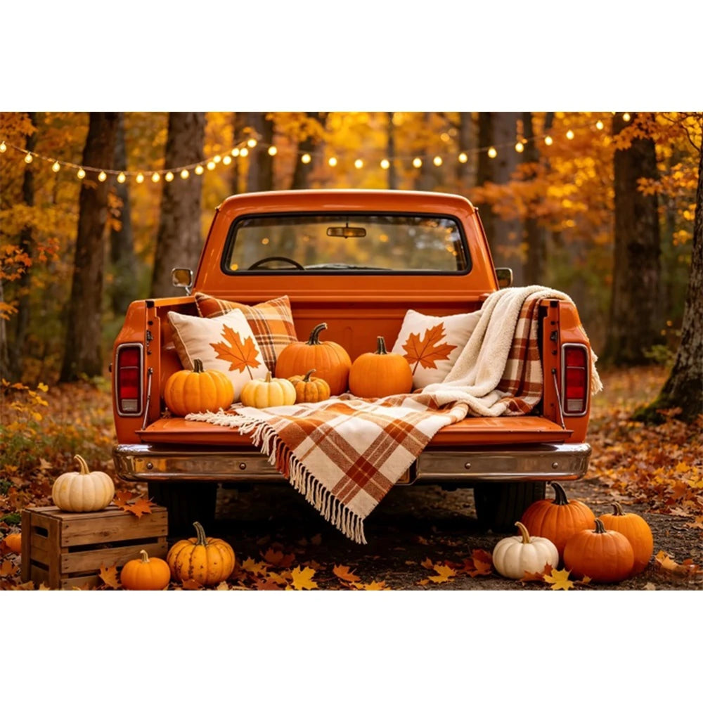 Autumn Scenery Photography Background Yellow Maple Leaves Pumpkin Large Banner Fall Harvest Thanksgiving Party Decor Backdrop