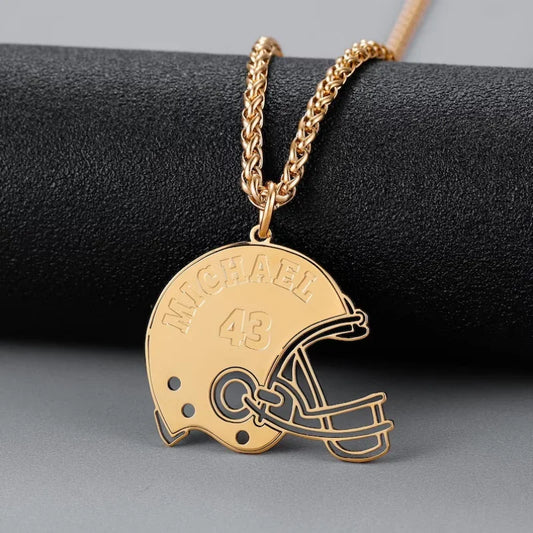Roro's Custom American Football Helmet Necklace Personalized Jersey Number Pendant Necklace Customized Necklace for Boys and Man
