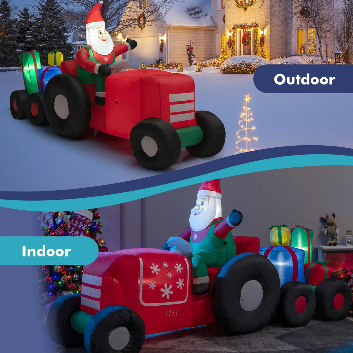 9FT Long Christmas Inflatables, Blow-up Xmas Decoration with Built-in Bright LED Lights & Waterproof Blower