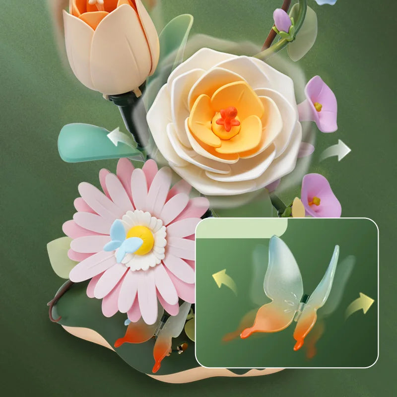 ROKR 3D Puzzle Toys Garden Ramble DIY Flower Bouquet Model Building Kit 4 Lighting Modes Night Light for Room Decor Birthday Gift for Girls Adults