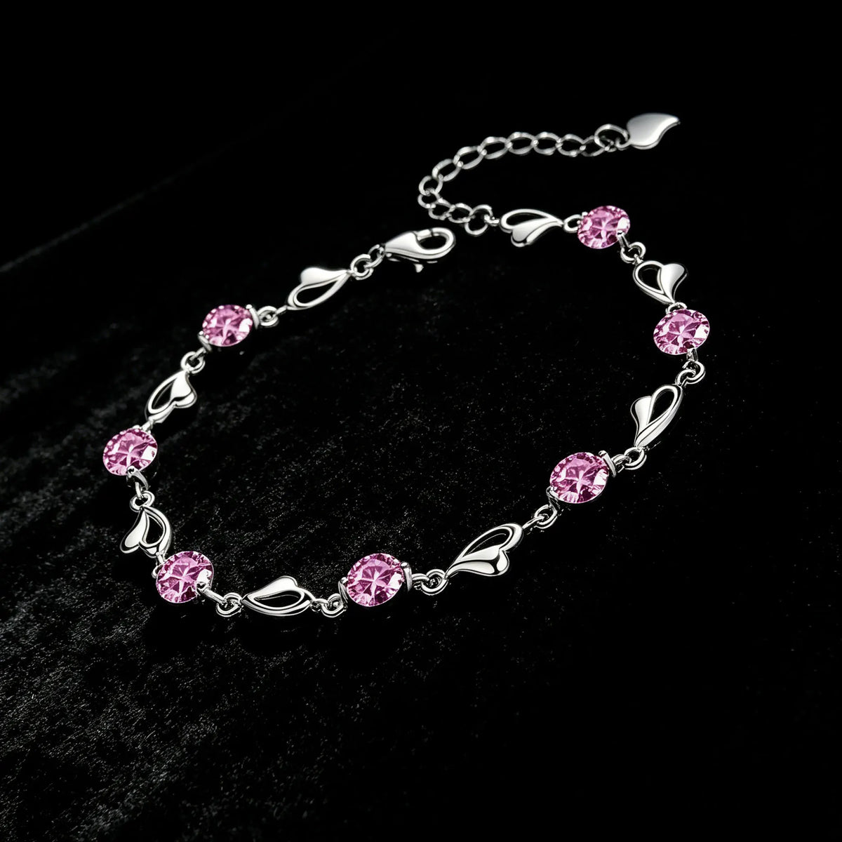 LYEE CYEE 925 Sterling Silver Heart Shaped Bracelet For Women vintage style Pink Moissanite Charm Bracelets Original Party Jewelry