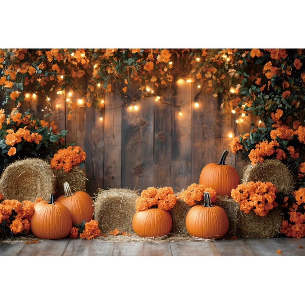 Autumn Photography Backdrop Grey Wooden Board Shining Pumpkin Sunflower 2026 Fall Thanksgiving Party Decoration Photo Background