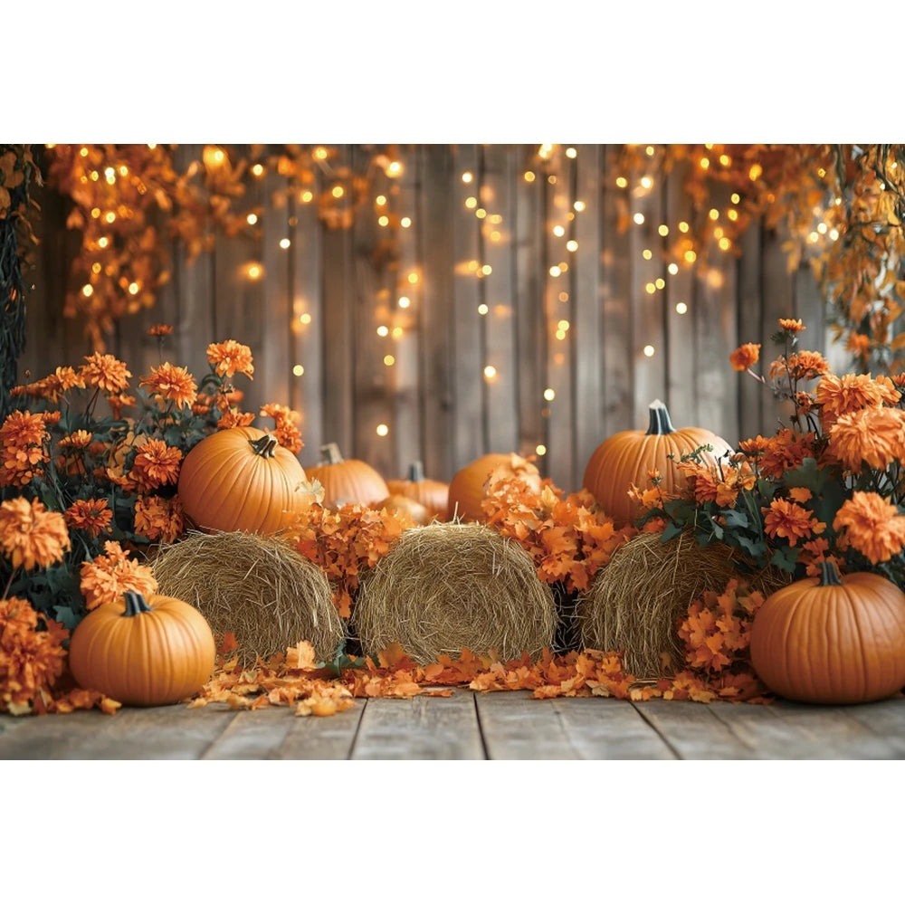 Autumn Photography Backdrop Grey Wooden Board Shining Pumpkin Sunflower 2026 Fall Thanksgiving Party Decoration Photo Background