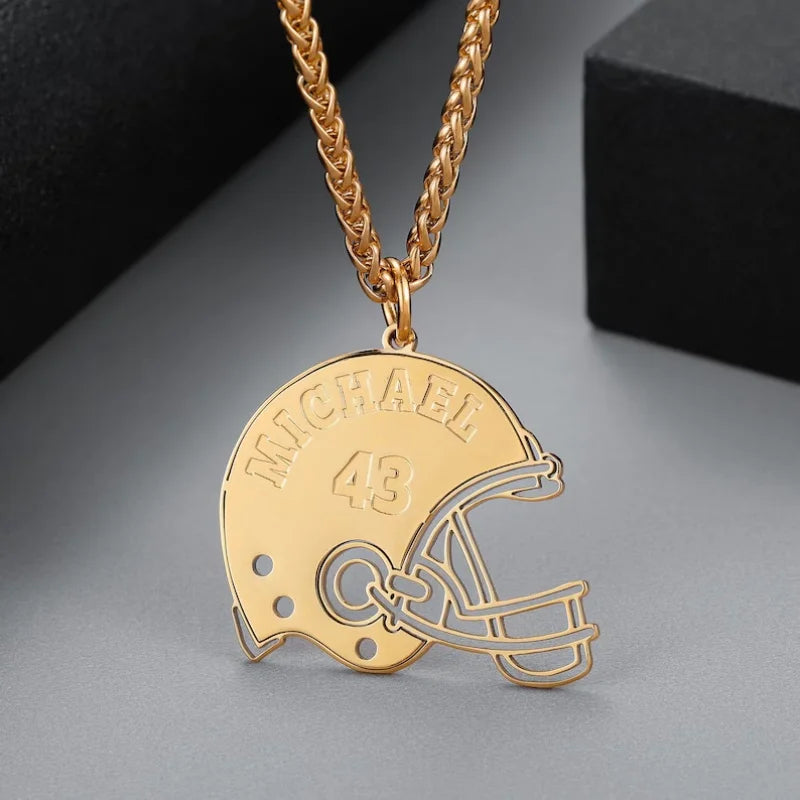 Roro's Custom American Football Helmet Necklace Personalized Jersey Number Pendant Necklace Customized Necklace for Boys and Man