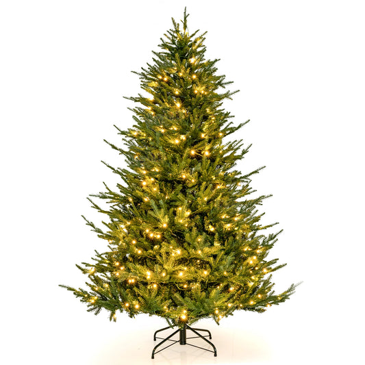 6/ 7 FT Pre-Lit Artificial Christmas Tree, Foldable Metal Stand, Xmas Holiday Party Decor for Office, Home