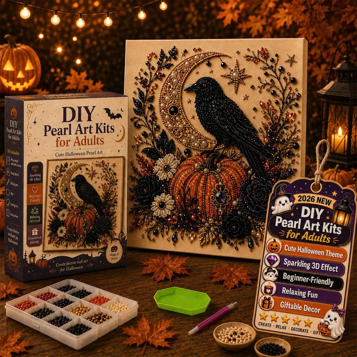 2026 New Halloween Ghost Pearl Art DIY Kit, Spooky Cute 3D Diamond Painting Crafts For Adults, DIY Fall Home Decor Wall Art
