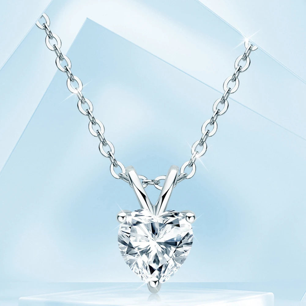 Cbtb Fashion 925 Sterling Silver Cross Chain Heart Shaped Moissanite Pendant Necklace for Women Engagement Jewelry US Shipping