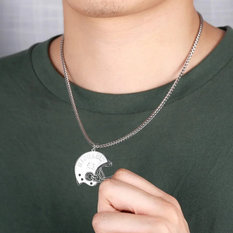 Roro's Custom American Football Helmet Necklace Personalized Jersey Number Pendant Necklace Customized Necklace for Boys and Man