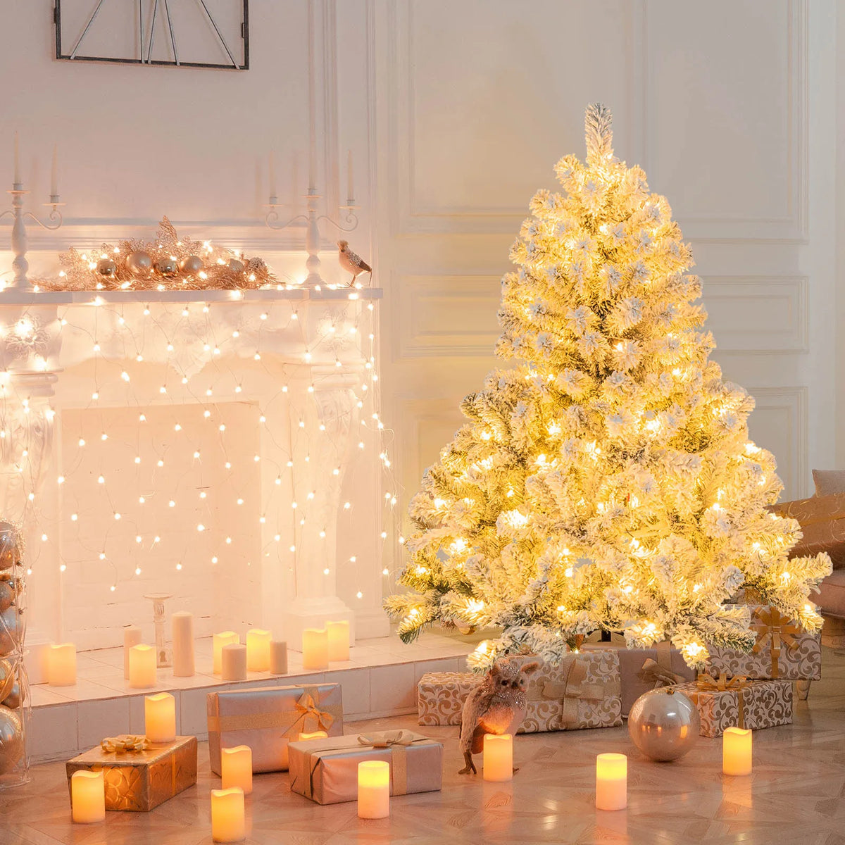 4. 5 FT Snow Flocked Christmas Tree, w/ Metal Stand for Festival & Party Decoration