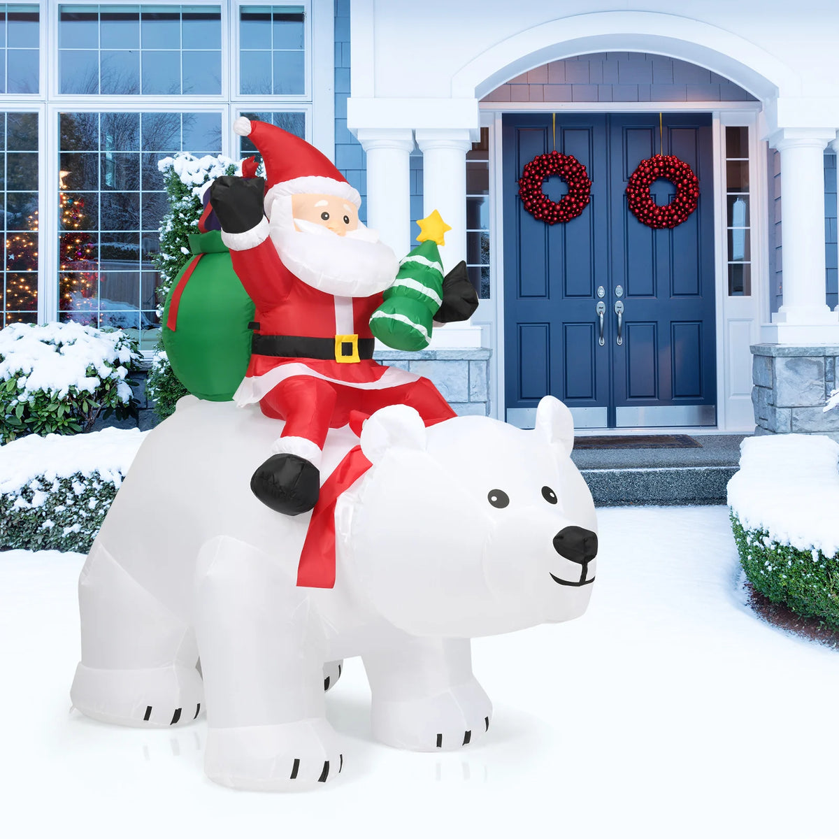6. 5 FT Inflatable Christmas Santa Riding Polar Bear with Shaking Head, Christmas Inflatable Decoration
