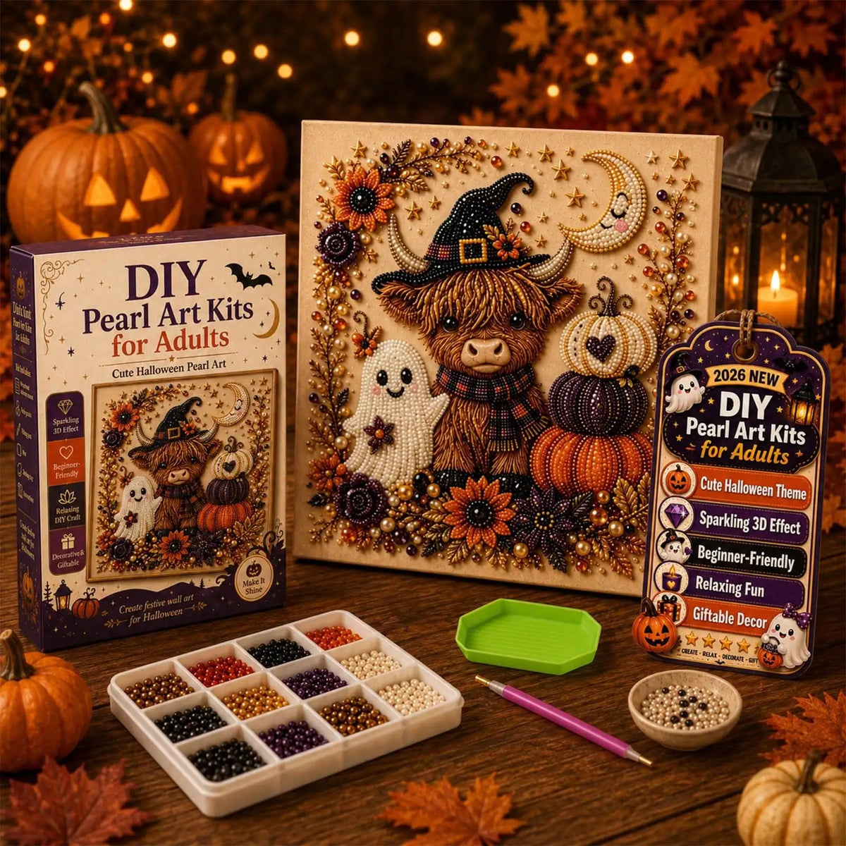 2026 New Halloween Ghost Pearl Art DIY Kit, Spooky Cute 3D Diamond Painting Crafts For Adults, DIY Fall Home Decor Wall Art
