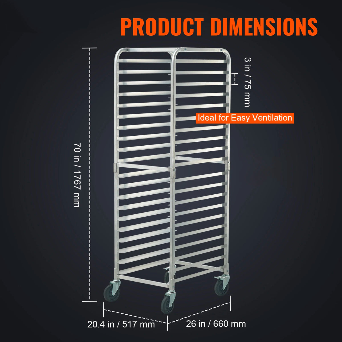SucceBuy 10/20 Sheet Bun Pan Rack Commercial Bakery Racks with Brake Wheels Aluminum Racking Trolley Storage for Bread Baking
