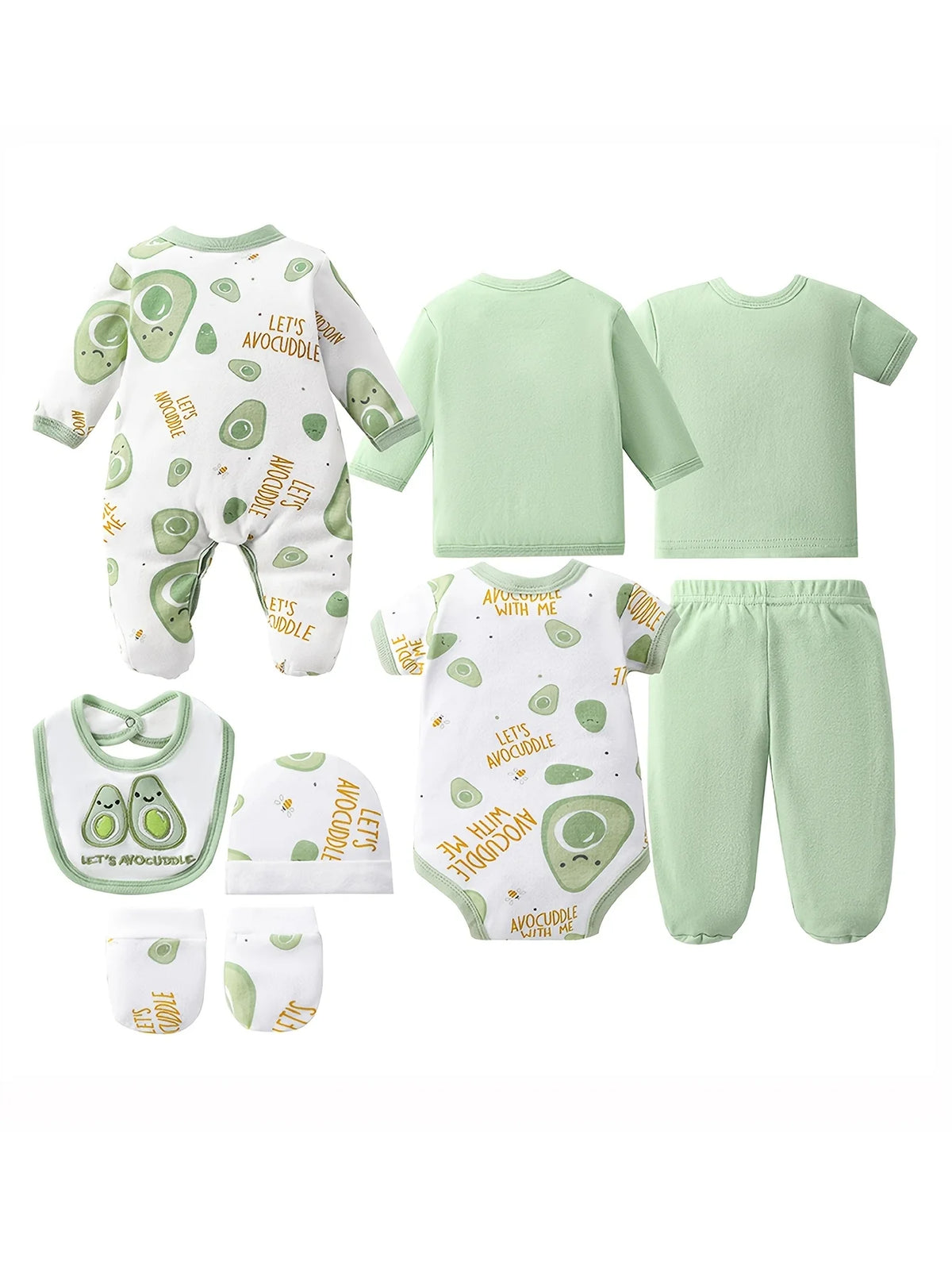 8pcs Newborn Baby Set, 100% Cotton Infant Essentials for Hospital Delivery, Unisex Bodysuit & Romper Outfit with Tops, T-shirts And Hat,, Perfect for Outdoor