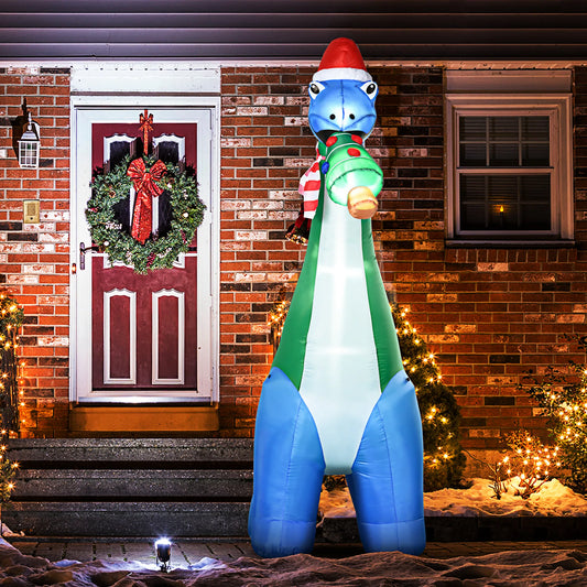 Homcom 11ft Long Christmas Inflatable Dinosaur with Christmas Tree in Its Mouth