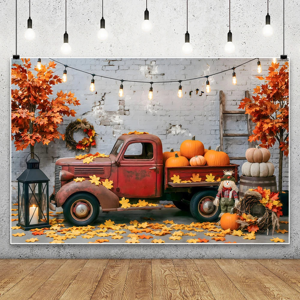 Autumn Truck Photography Background Fall Scenery Maple Leaves Pumpkin Adult Children Thanksgiving Day Party Decor Photo Backdrop