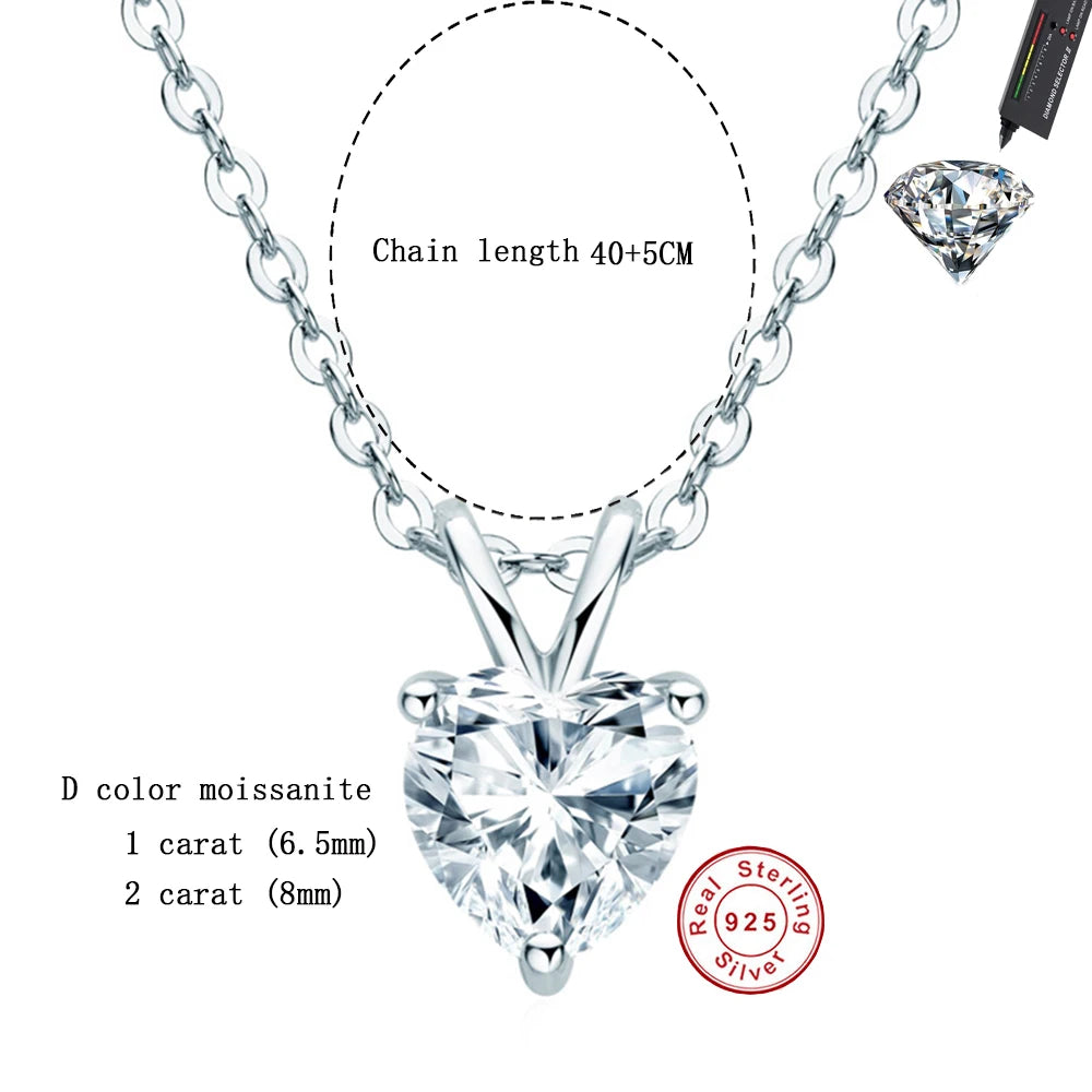 Cbtb Fashion 925 Sterling Silver Cross Chain Heart Shaped Moissanite Pendant Necklace for Women Engagement Jewelry US Shipping