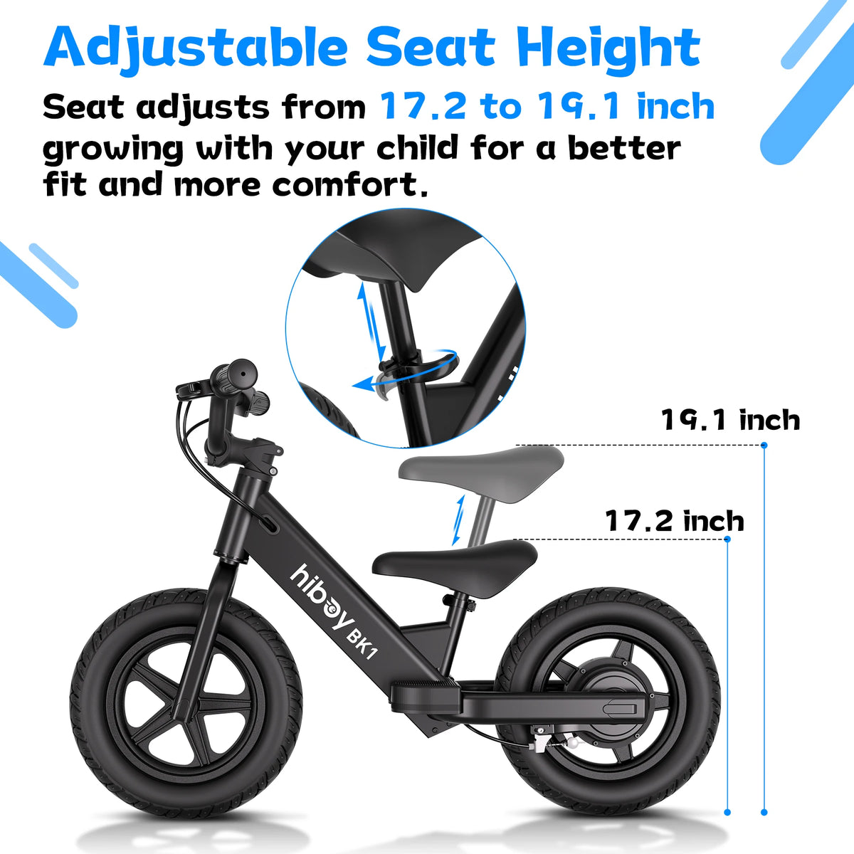 Hiboy BK1 Kids Electric Balance Bike 12 Inch Tire, 5.6/9mph Speed, Adjustable Seat, 4.9 Miles Range for Ages 3-5