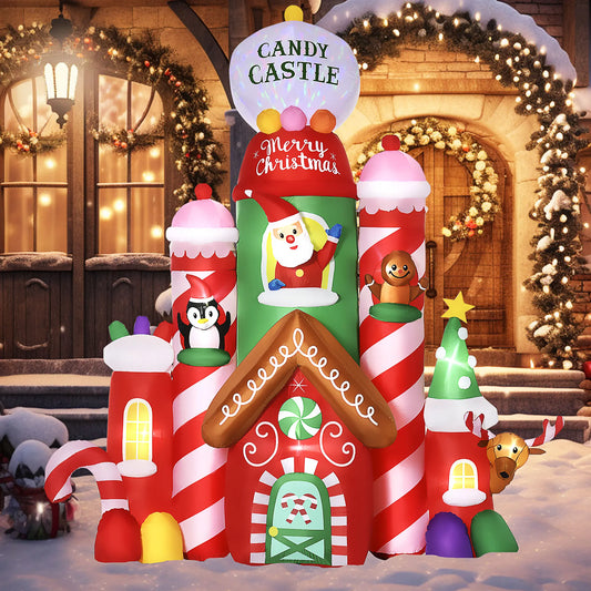 10ft Inflatable Christmas Candy Castle Outdoor Decoration W/ Led Colorful Light