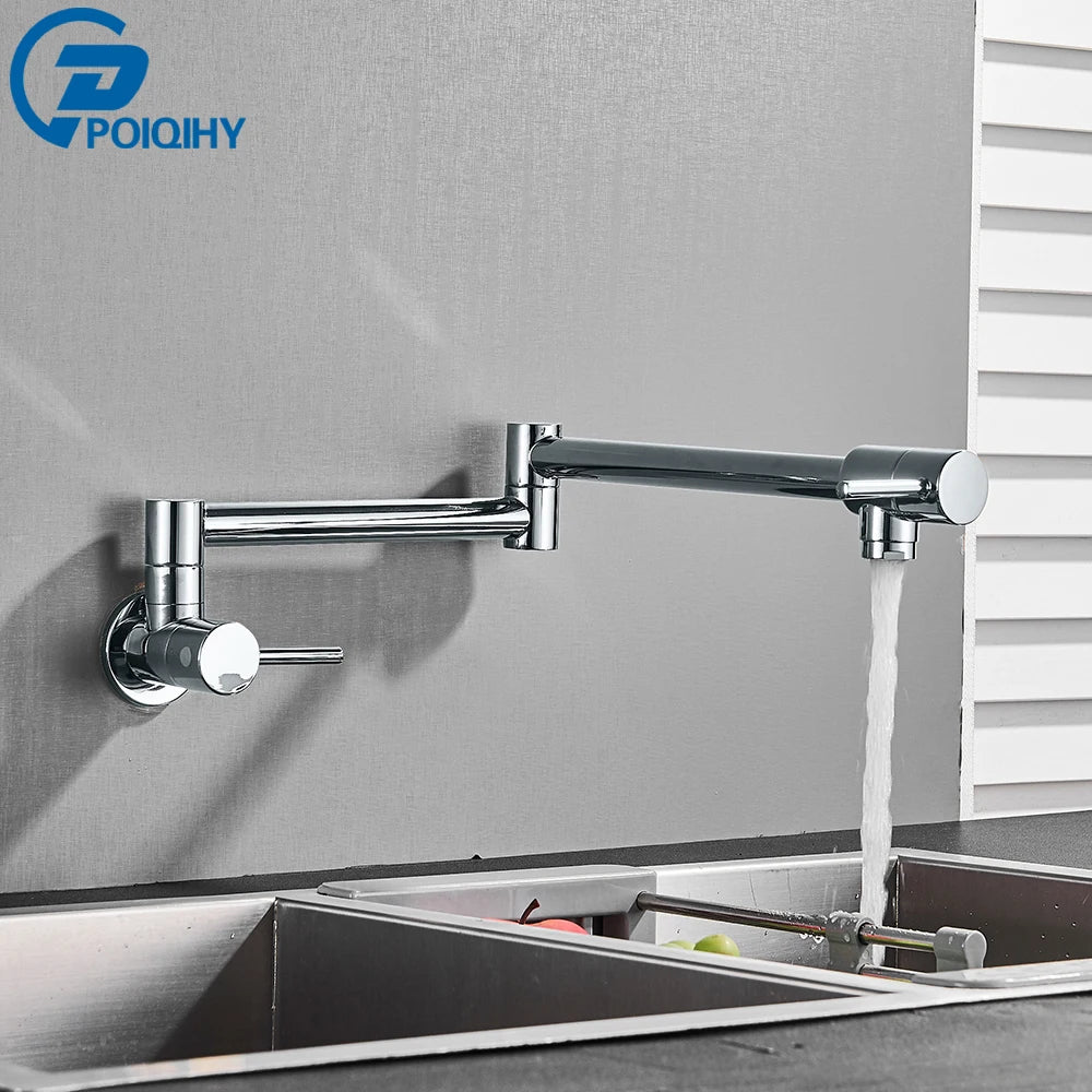Chrome Black Wall Mounted Faucet Single Cold Water Tap 360 Rotating Spout Washing Faucet Folding Neck Bathroom Kitchen Tap