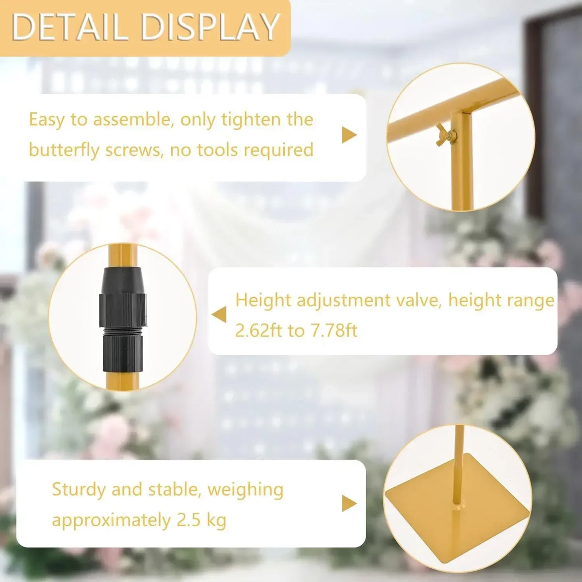 2pcs 8FT Backdrop Stand for Parties/Wedding Metal Background Stand Decor for Wedding, Birthday Party Baby Shower Gold