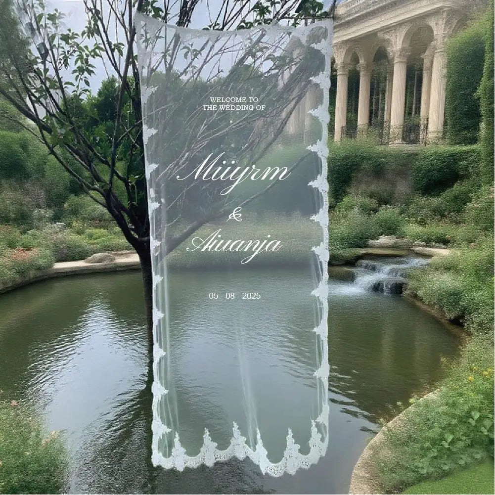 Romantic Transparent Wedding Signs, Handmade Lace Semi-Sheer Tulle, Wedding Welcome Signs, Modern Outdoor Sheer Wedding Banners, Personalized Wedding Decorations, Engagement Party Signs