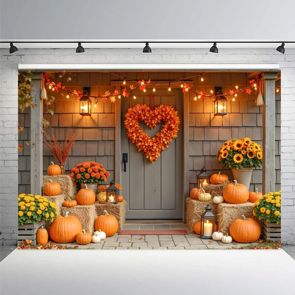 Autumn Photography Backdrop Grey Wooden Board Shining Pumpkin Sunflower 2026 Fall Thanksgiving Party Decoration Photo Background