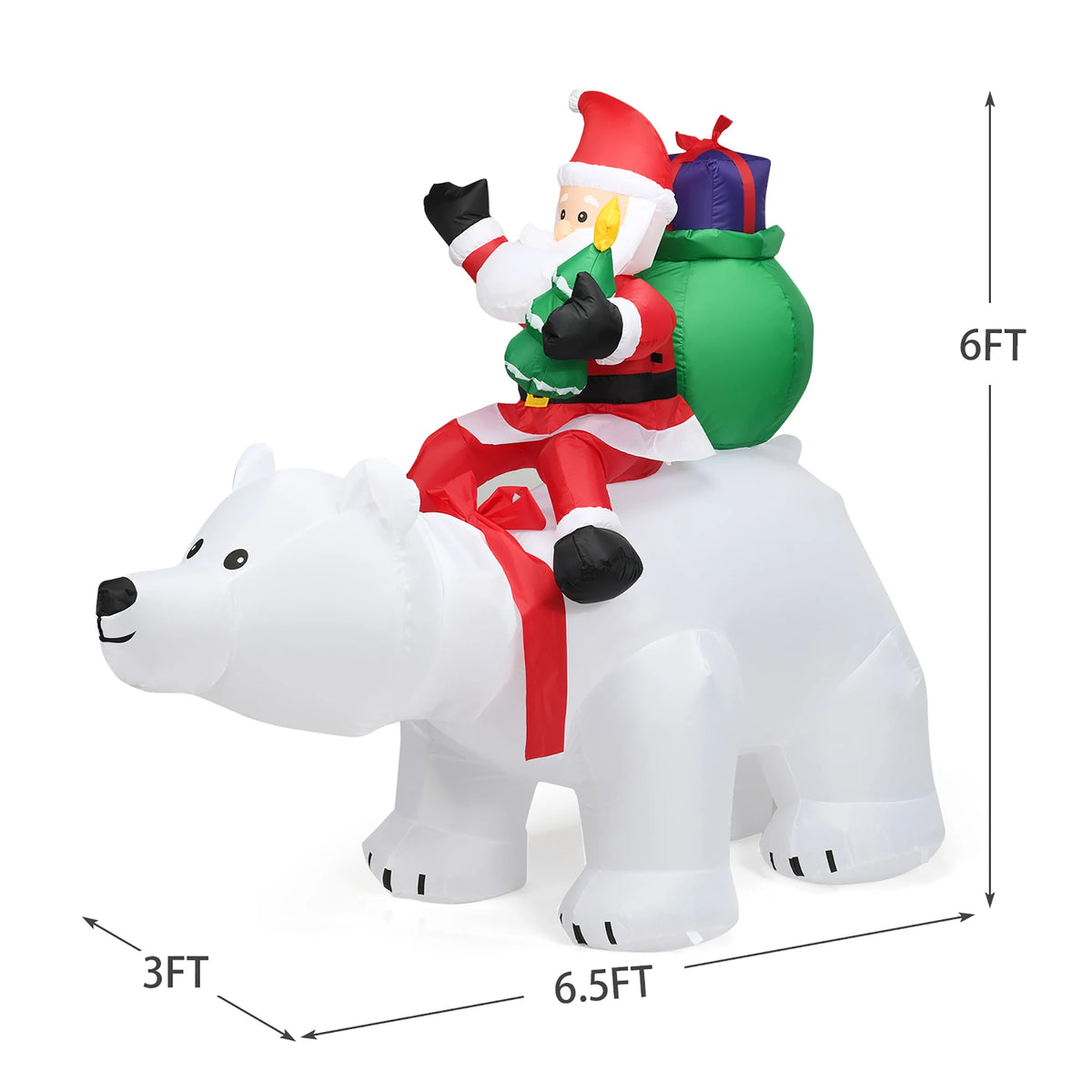 6. 5 FT Inflatable Christmas Santa Riding Polar Bear with Shaking Head, Christmas Inflatable Decoration