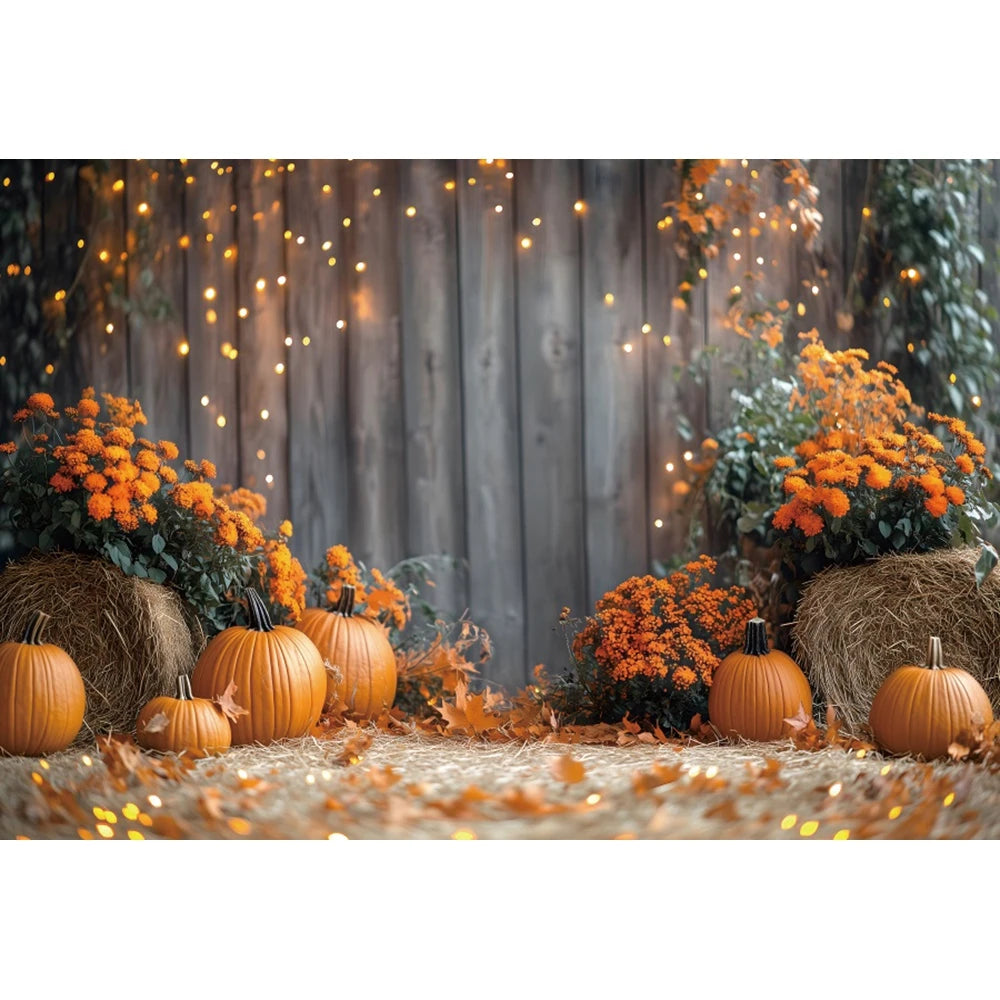 Autumn Photography Backdrop Grey Wooden Board Shining Pumpkin Sunflower 2026 Fall Thanksgiving Party Decoration Photo Background