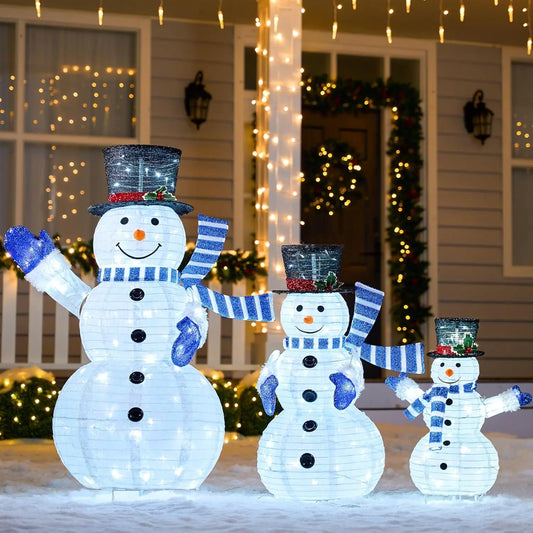 JOYFY 3 Pc 3D Christmas Collapsible Snowman Yard Light 270 PreLit LED Cool White Light for Christmas Indoor Outdoor Garden Décor
