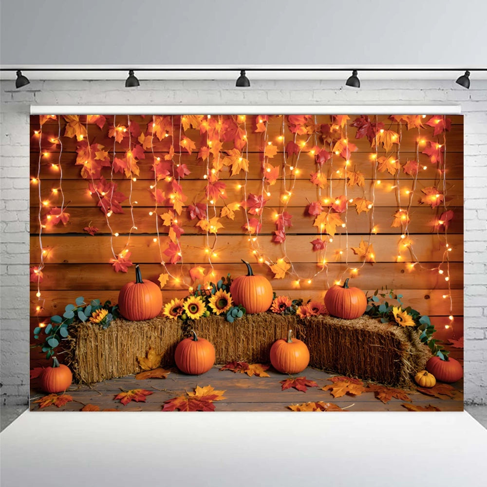 Autumn Photography Backdrop Grey Wooden Board Shining Pumpkin Sunflower 2026 Fall Thanksgiving Party Decoration Photo Background