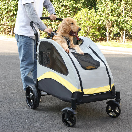 Large Dog Stroller 4 Wheel Pet Trolley Carrier Foldable for 2 Dogs up to 121 lbs