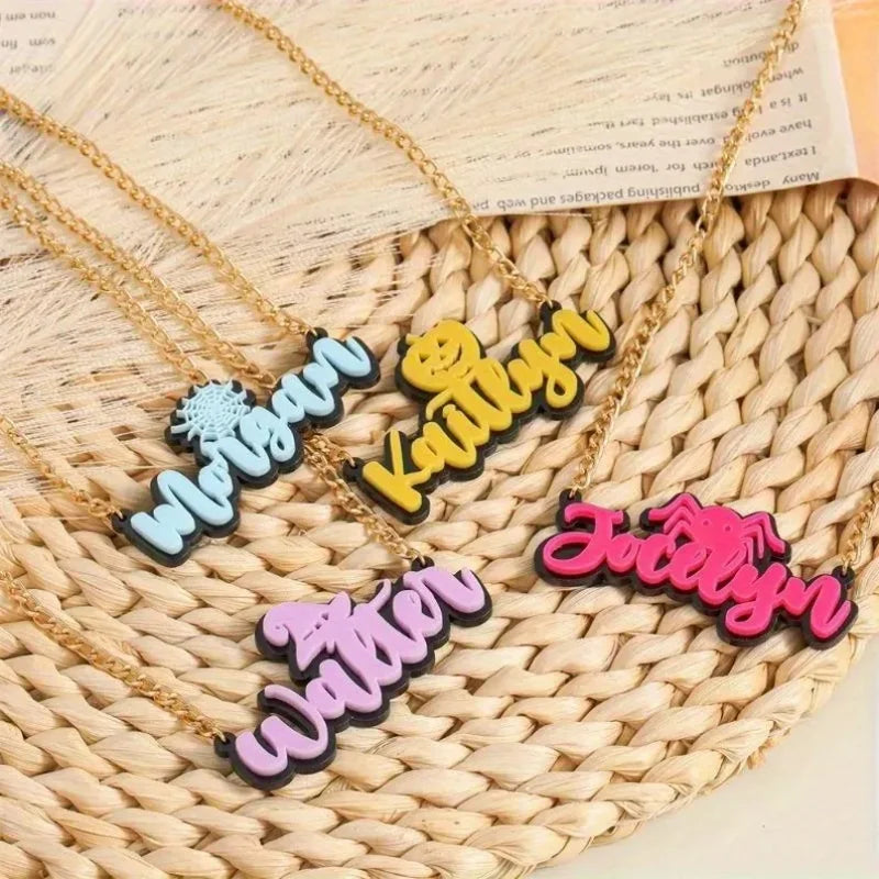 Customized Acrylic Nameplate Necklace Custom Gothic Halloween Acrylic Name Necklace  Personalized Gothic Jewelry Gift