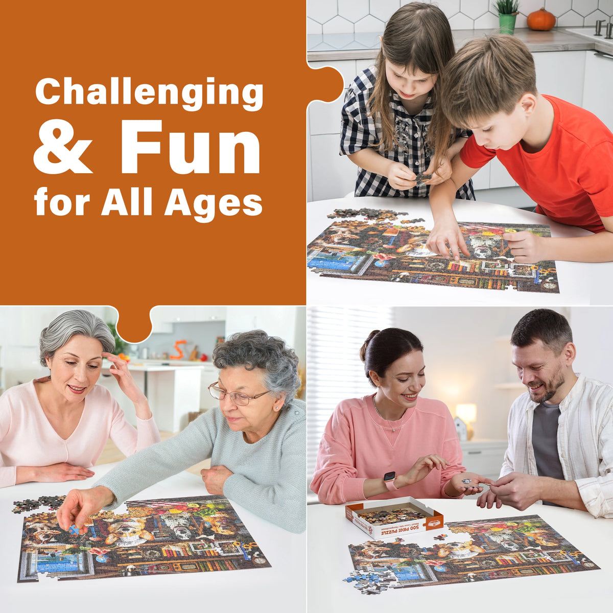 500 Piece Puzzles for Adults, Dogs' Dinner Party, Patterned Back Funny Dog Kitchen Jigsaw Puzzle, Dog Lovers Gift, Thick Cardboard Pieces, Snug Fit, Ideal for Family Game Nights Home Décor