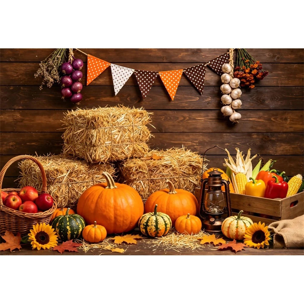 Autumn Scenery Photography Background Yellow Maple Leaves Pumpkin Large Banner Fall Harvest Thanksgiving Party Decor Backdrop