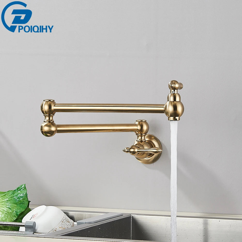Chrome Black Wall Mounted Faucet Single Cold Water Tap 360 Rotating Spout Washing Faucet Folding Neck Bathroom Kitchen Tap