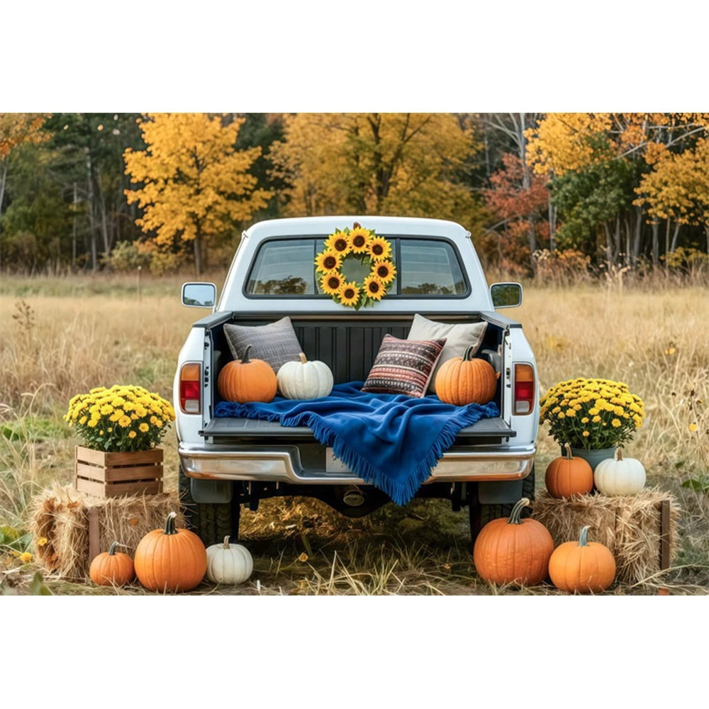 Autumn Truck Photography Background Fall Scenery Maple Leaves Pumpkin Adult Children Thanksgiving Day Party Decor Photo Backdrop
